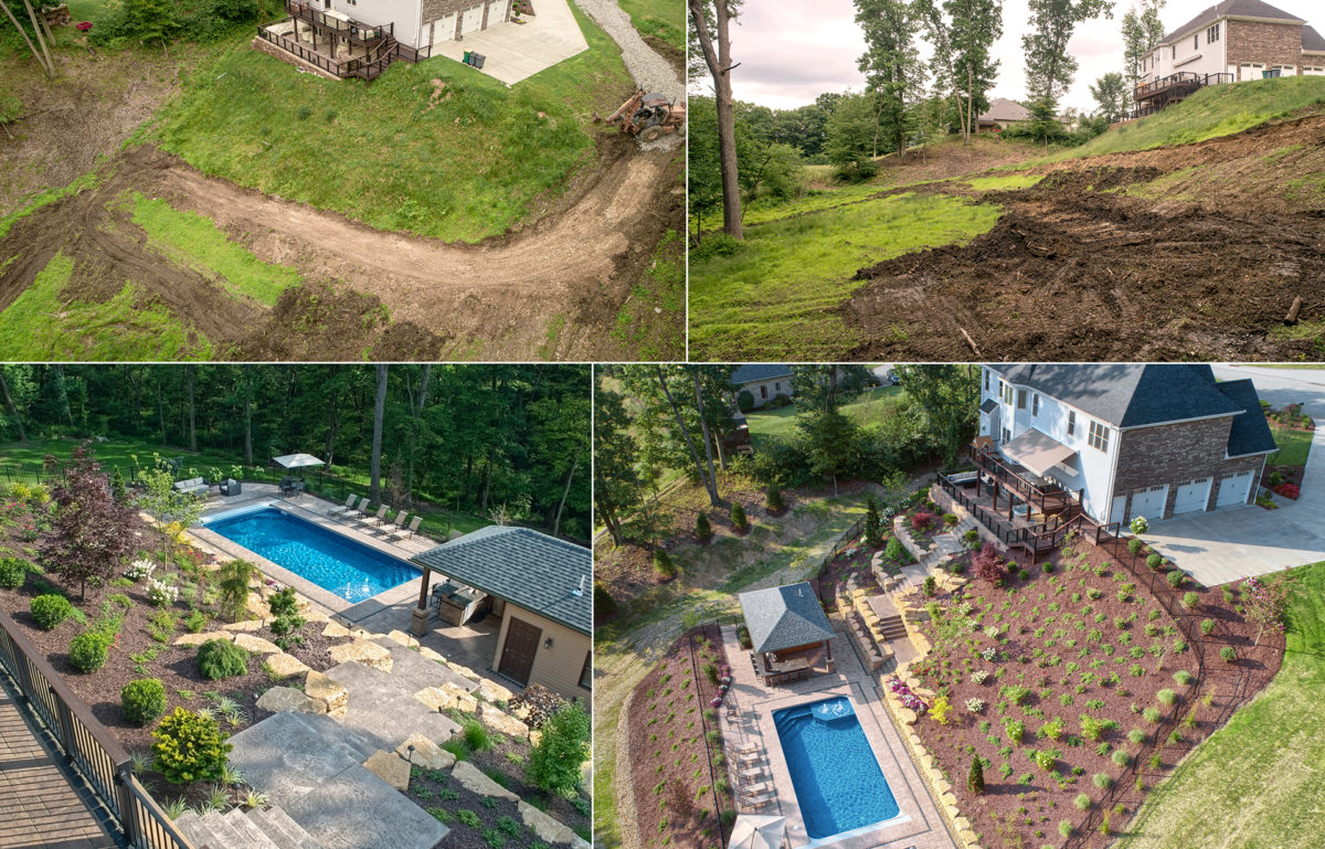 Luxury Backyard Built into a Hillside designed by Beall's Landscaping