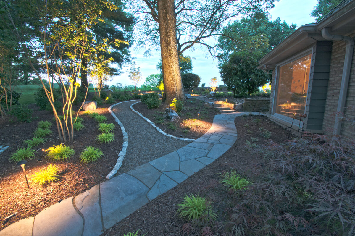 Woodland Garden with Natural Pathways Designed by Beall's Landscape