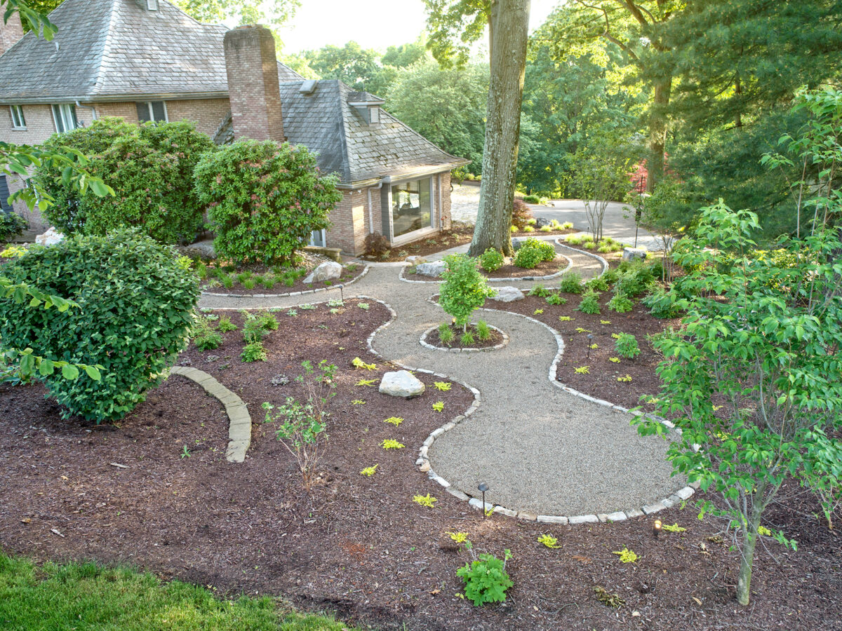 Woodland Garden with Natural Pathways Designed by Beall's Landscape
